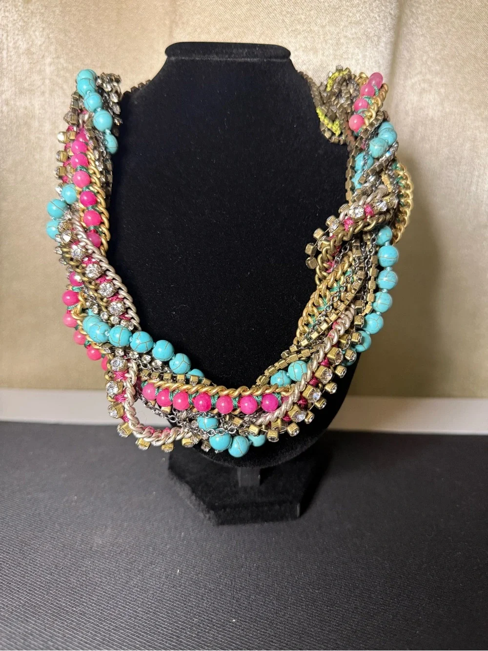 Stella & Dot- Multi-Strand Turquoise & Pink Statement Necklace